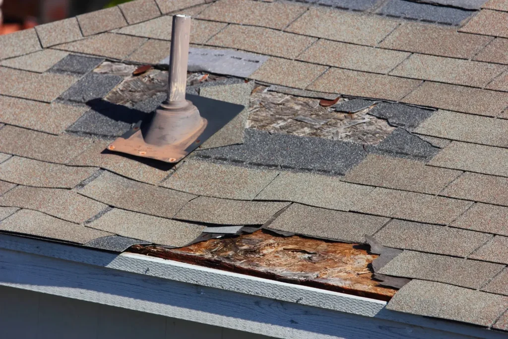 Damaged asphalt roofing